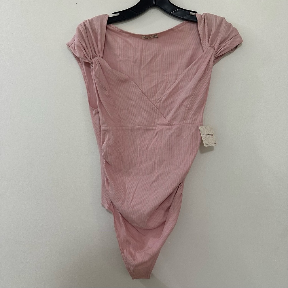 Free People Intimately Another Love Bodysuit Pink Ribbed Woman's Size Medium NWT